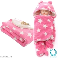 Baby Blankets New Born Combo Pack of Wrapper Hooded Blanket And Baby Bed Crib Blanket Pack of 2 Fabric: Microfiber - LXHXB:(99X2X75)CM, Blue, MicroFiber, Multipack:2